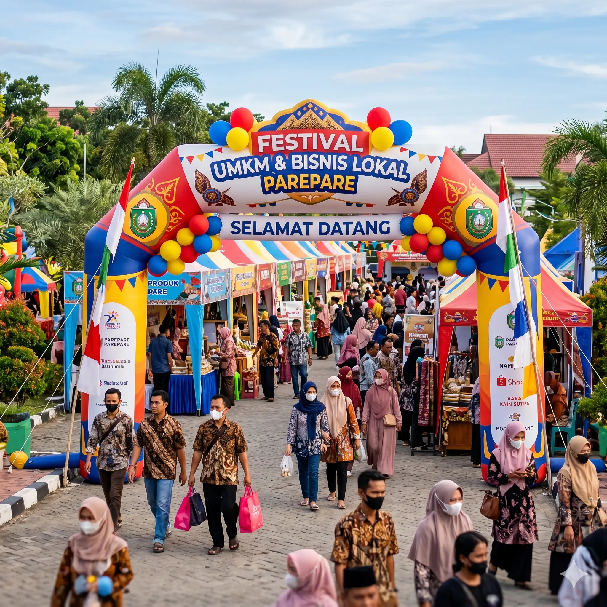 Balon gate custom menjadi pintu masuk utama pada festival UMKM dan produk lokal di Parepare