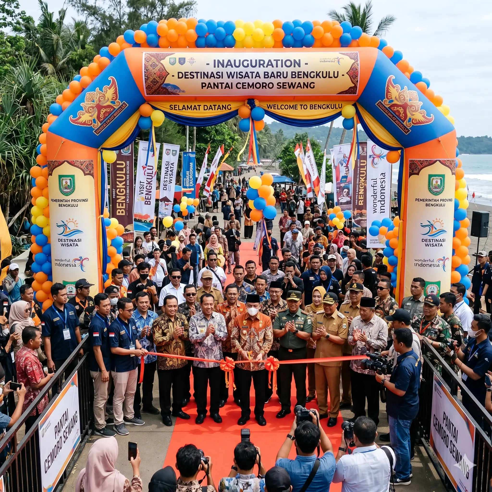 Balon gate dipasang pada area masuk peresmian kawasan wisata baru di Bengkulu sebagai penanda acara